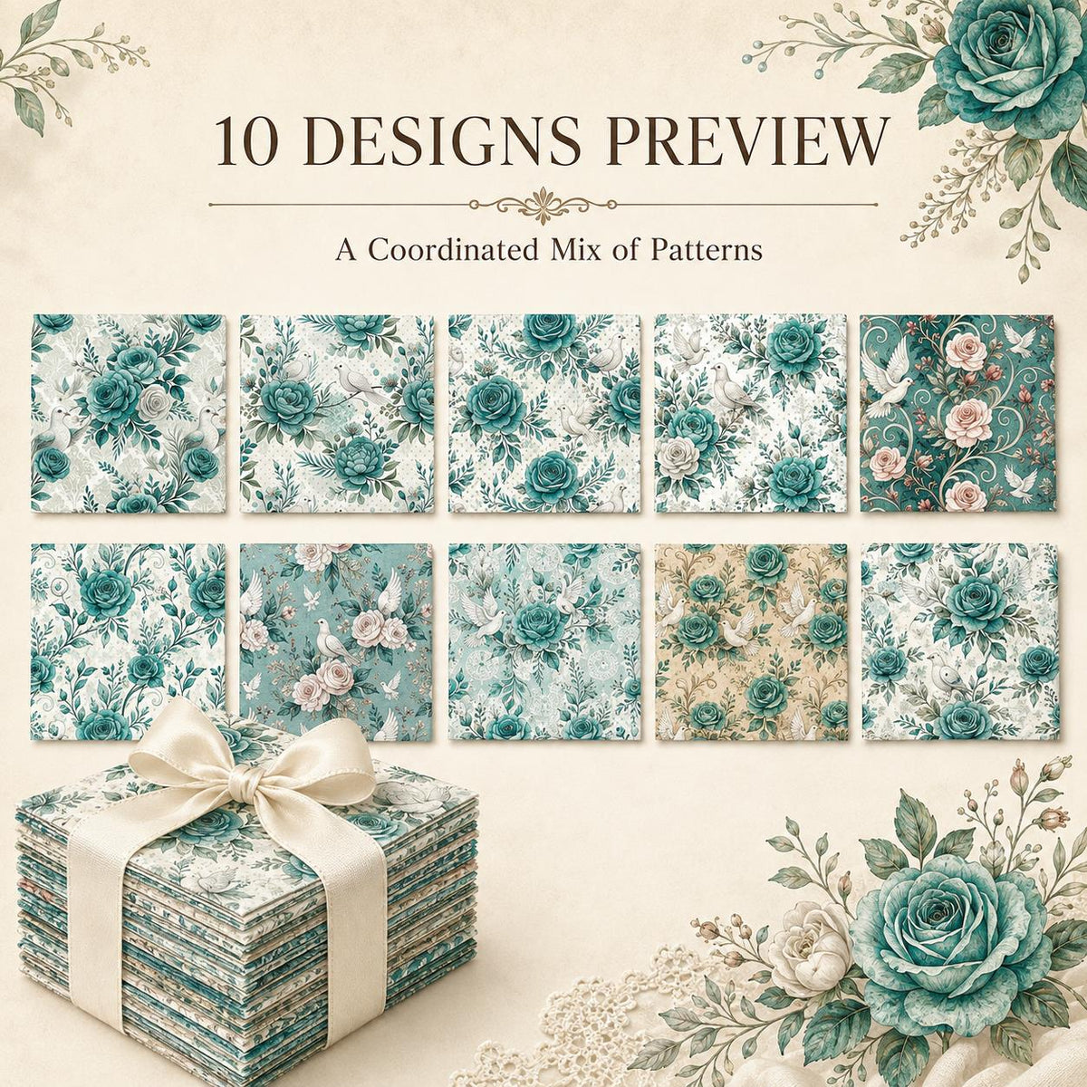 10Pc/Set Flower Green Series Fat Quarter Fabric, Pre-Cut Square Fabric Assort, Fabric Set, Craft Fabric, Handmade DIY Patchwork Fabric,Home Quilting Sewing Fabric, Packaging Fabric, Scrapbooking Craft Hobbyist
