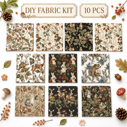 10pcs Charm Pack Set Deer Owl Animal Floral Pattern 100% Polyester Patchwork in 10 Design Styles, Ready-to-Sew Without Cutting, Suitable For Patchwork Wallet Making Gift Giving Tote Bags Coasters DIY Craft Projects Christmas Gift