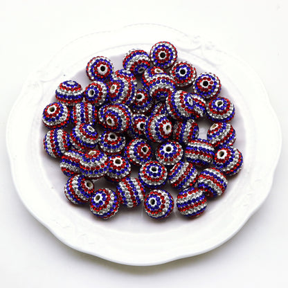 1Pc Independence Day Faux Rhinestone Acrylic Beads 16mm Sparkling Crystal Rhinestone Spacer Beads Charms Ideal for DIY Necklaces, Bracelets, and Earrings Jewelry Making 4th Of July Decorations