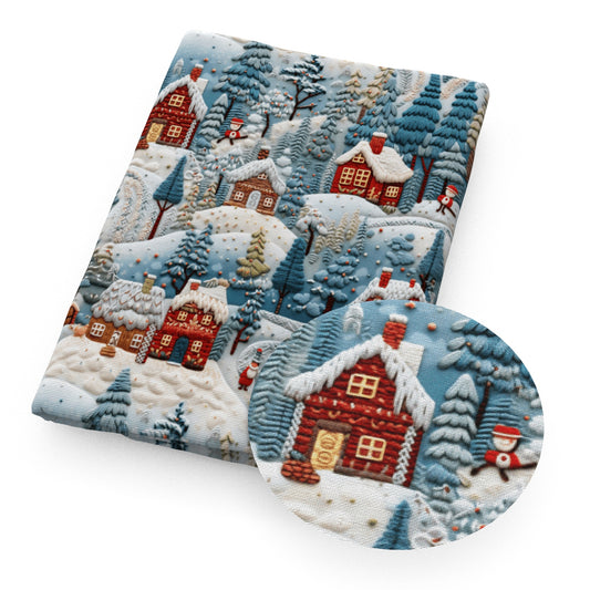 imitation embroidery series christmas day house christmas tree fabric