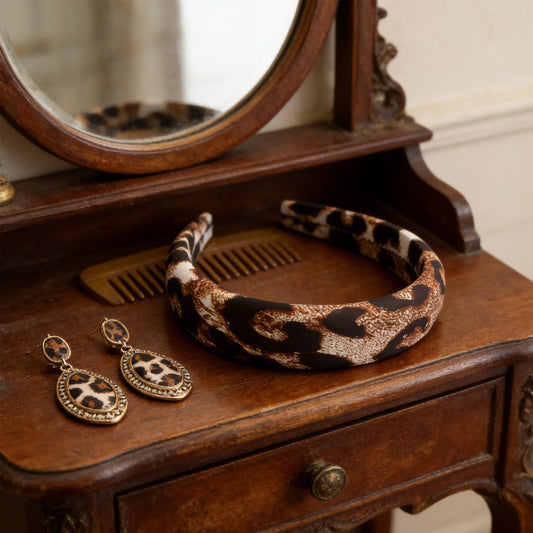 hot gold leopard satin high cranial hairband