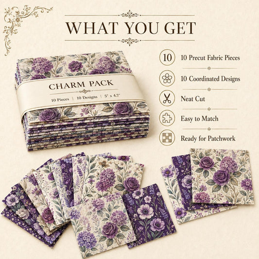 10Pc/Set Flower Purple Series Fat Quarter Fabric, Pre-Cut Square Fabric Assort, Fabric Set, Craft Fabric, Handmade DIY Patchwork Fabric,Home Quilting Sewing Fabric, Packaging Fabric, Scrapbooking Craft Hobbyist