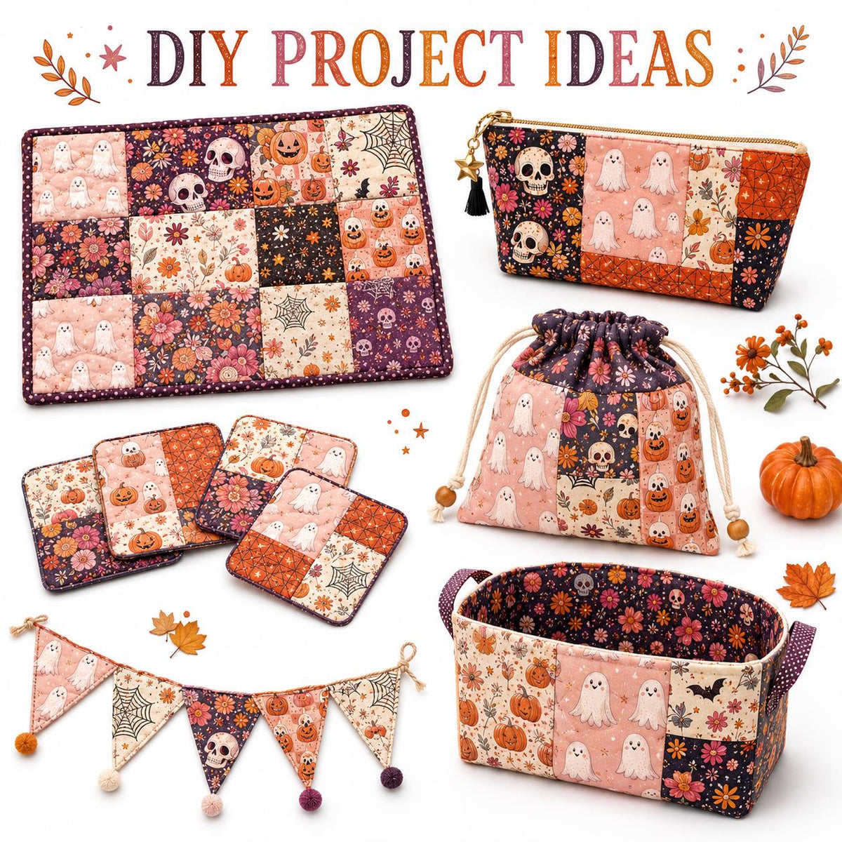 10pcs Charm Pack Set Halloween Pumpkin Ghost Pattern Vintage Style Handmade DIY with Rich Color and Texture Elements 100% Polyester Patchwork in 10 Design Styles Suitable for Patchwork DIY Craft Projects DIY Wallet Making Gift Giving Bag Making Mother's D