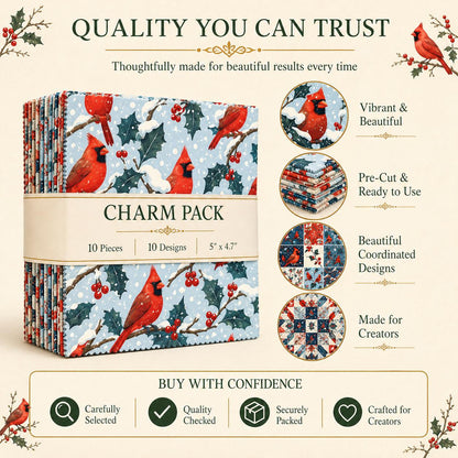 10Pc/Set Christmas Series Northern Cardinal Holly Fat Quarter Fabric, Pre-Cut Square Fabric Assort, Fabric Set, Craft Fabric, Handmade DIY Patchwork Fabric,Home Quilting Sewing Fabric, Packaging Fabric, Scrapbooking Craft Hobbyist