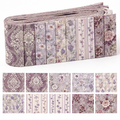 10pcs Vintage Floral Burgundy Pattern Jelly Roll Fabric Strips 2.5X19.7inch Pre-Cut 100% Polyester For Patchwork Quilts, Table Runners, Placemats, Tote Bags, Storage Pouches, Makeup Bags, Coasters, Quilt Blocks & Binding