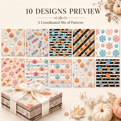 10pcs Charm Pack Set Pumpkin Ghost Halloween Vintage Style Pattern Handmade DIY with Rich Color and Texture Elements 100% Polyester Patchwork in 10 Design Styles Suitable for Patchwork DIY Craft Projects DIY Wallet Making Gift Giving Bag Making Mother's D