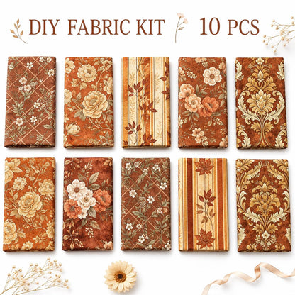 10Pc/Set Autumn Stripe Flower Series Fat Quarter Fabric, Pre-Cut Square Fabric Assort, Fabric Set, Craft Fabric, Handmade DIY Patchwork Fabric,Home Quilting Sewing Fabric, Packaging Fabric, Scrapbooking Craft Hobbyist