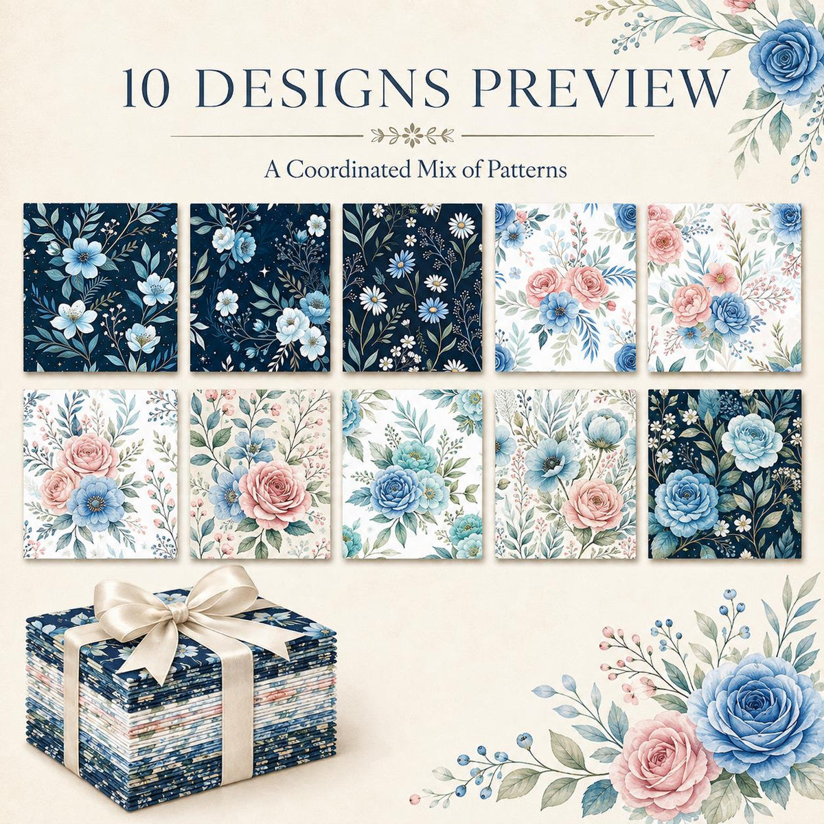 10Pc/Set Flower Series Fat Quarter Fabric, Pre-Cut Square Fabric Assort, Fabric Set, Craft Fabric, Handmade DIY Patchwork Fabric,Home Quilting Sewing Fabric, Packaging Fabric, Scrapbooking Craft Hobbyist