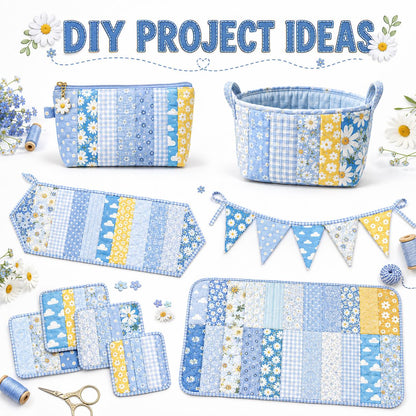 20pcs Vintage Daisy Floral Blue Series Jelly Roll Sliced Fabric Strips 2.5X19.7inch Fresh and Delicate Printed Pre-cut Multi-Color 100% Polyester for DIY Handmade Patchwork, Table Runners, Placemats, Tote Bags, Storage Pouches, Makeup Bags, Coasters