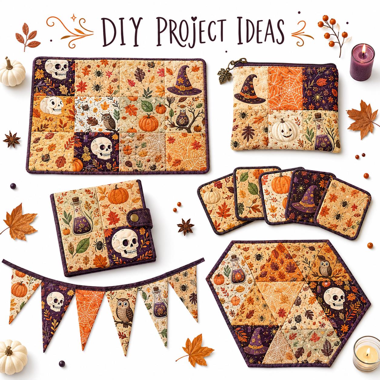 10Pc/Set Halloween Autumn Series Owl Skull Pumpkin Cake Candy Bat Fat Quarter Fabric, Pre-Cut Square Fabric Assort, Fabric Set, Craft Fabric, Handmade DIY Patchwork Fabric,Home Quilting Sewing Fabric, Packaging Fabric, Scrapbooking Craft Hobbyist