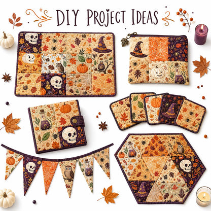 10Pc/Set Halloween Autumn Series Owl Skull Pumpkin Cake Candy Bat Fat Quarter Fabric, Pre-Cut Square Fabric Assort, Fabric Set, Craft Fabric, Handmade DIY Patchwork Fabric,Home Quilting Sewing Fabric, Packaging Fabric, Scrapbooking Craft Hobbyist