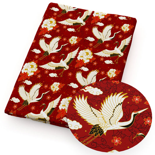 crane peony flower fabric