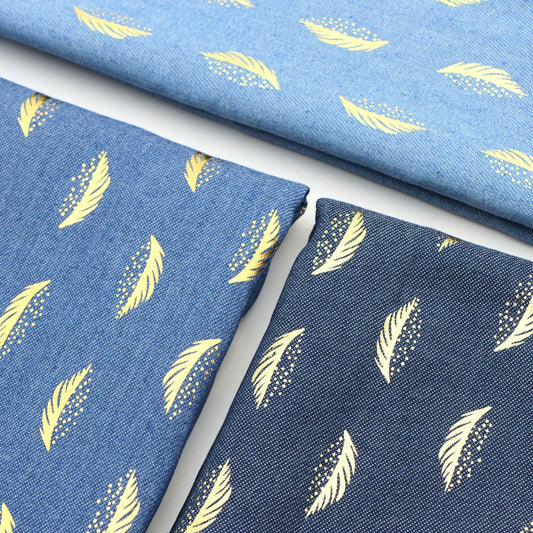 1Pc feather Golden Hot Stamping Pre-Washed Denim Fabric - 59x19.68inch(150x50cm)  DIY Crafts Projects, DIY Wallet Making