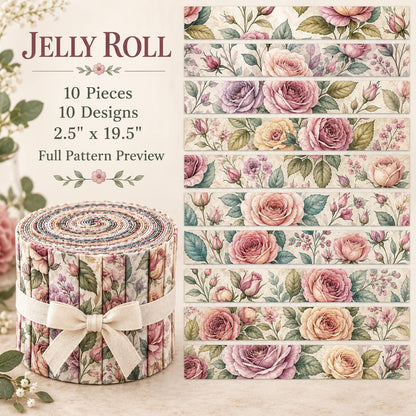 10pcs Vintage Floral Pattern Jelly Roll Fabric Strips 2.5X19.7inch Pre-Cut 100% Polyester For Patchwork Quilts, Table Runners, Placemats, Tote Bags, Storage Pouches, Makeup Bags, Coasters, Quilt Blocks & Binding