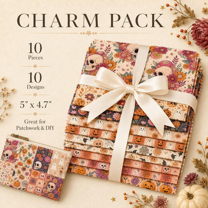 10pcs Charm Pack Set Halloween Pumpkin Ghost Pattern Vintage Style Handmade DIY with Rich Color and Texture Elements 100% Polyester Patchwork in 10 Design Styles Suitable for Patchwork DIY Craft Projects DIY Wallet Making Gift Giving Bag Making Mother's D