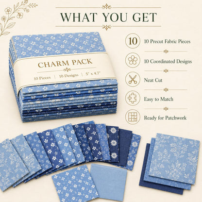 10Pc/Set Flower Denim Series Fat Quarter Fabric, Pre-Cut Square Fabric Assort, Fabric Set, Craft Fabric, Handmade DIY Patchwork Fabric,Home Quilting Sewing Fabric, Packaging Fabric, Scrapbooking Craft Hobbyist