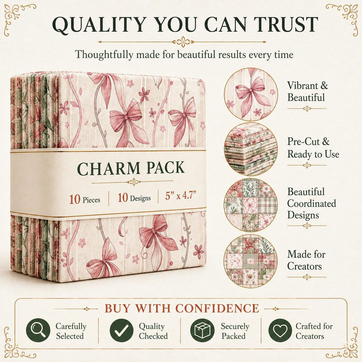 10pcs Charm Pack Set Floral Pattern 100% Polyester Patchwork in 10 Design Styles, Ready-to-Sew Without Cutting, Suitable For Patchwork Wallet Making Gift Giving Tote Bags Coasters DIY Craft Projects For Mother's Gift
