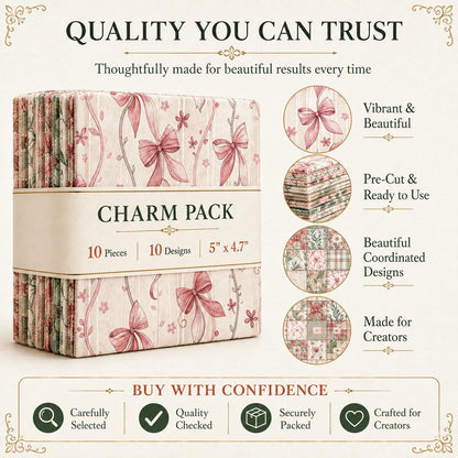 10pcs Charm Pack Set Floral Pattern 100% Polyester Patchwork in 10 Design Styles, Ready-to-Sew Without Cutting, Suitable For Patchwork Wallet Making Gift Giving Tote Bags Coasters DIY Craft Projects For Mother's Gift