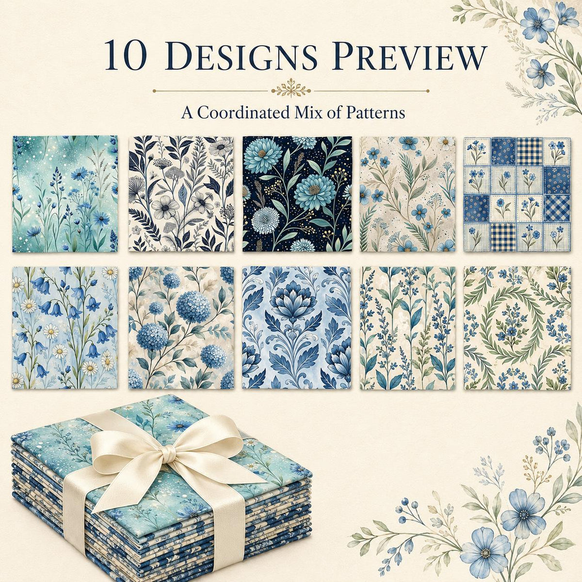10Pc/Set Flower Series Plaid Fat Quarter Fabric, Pre-Cut Square Fabric Assort, Fabric Set, Craft Fabric, Handmade DIY Patchwork Fabric,Home Quilting Sewing Fabric, Packaging Fabric, Scrapbooking Craft Hobbyist