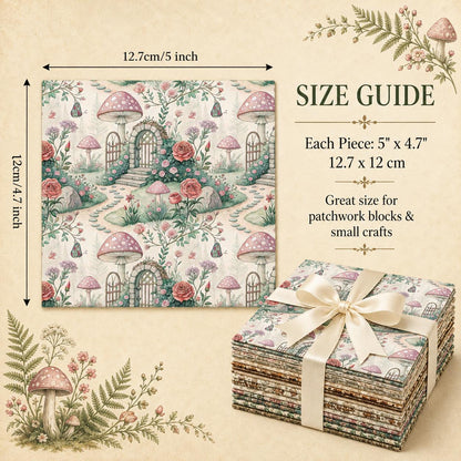10pcs Charm Pack Set Mushroom Pattern 100% Polyester Patchwork in 10 Design Styles, Ready-to-Sew Without Cutting, Suitable For Patchwork Wallet Making Gift Giving Tote Bags Coasters DIY Craft Projects