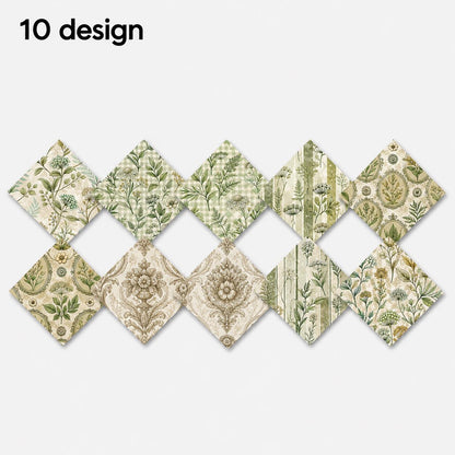10pcs Charm Pack Set Green Floral Pattern 100% Polyester Patchwork in 10 Design Styles, Ready-to-Sew Without Cutting, Suitable For Patchwork Wallet Making Gift Giving Tote Bags Coasters DIY Craft Projects For Mother's Gift