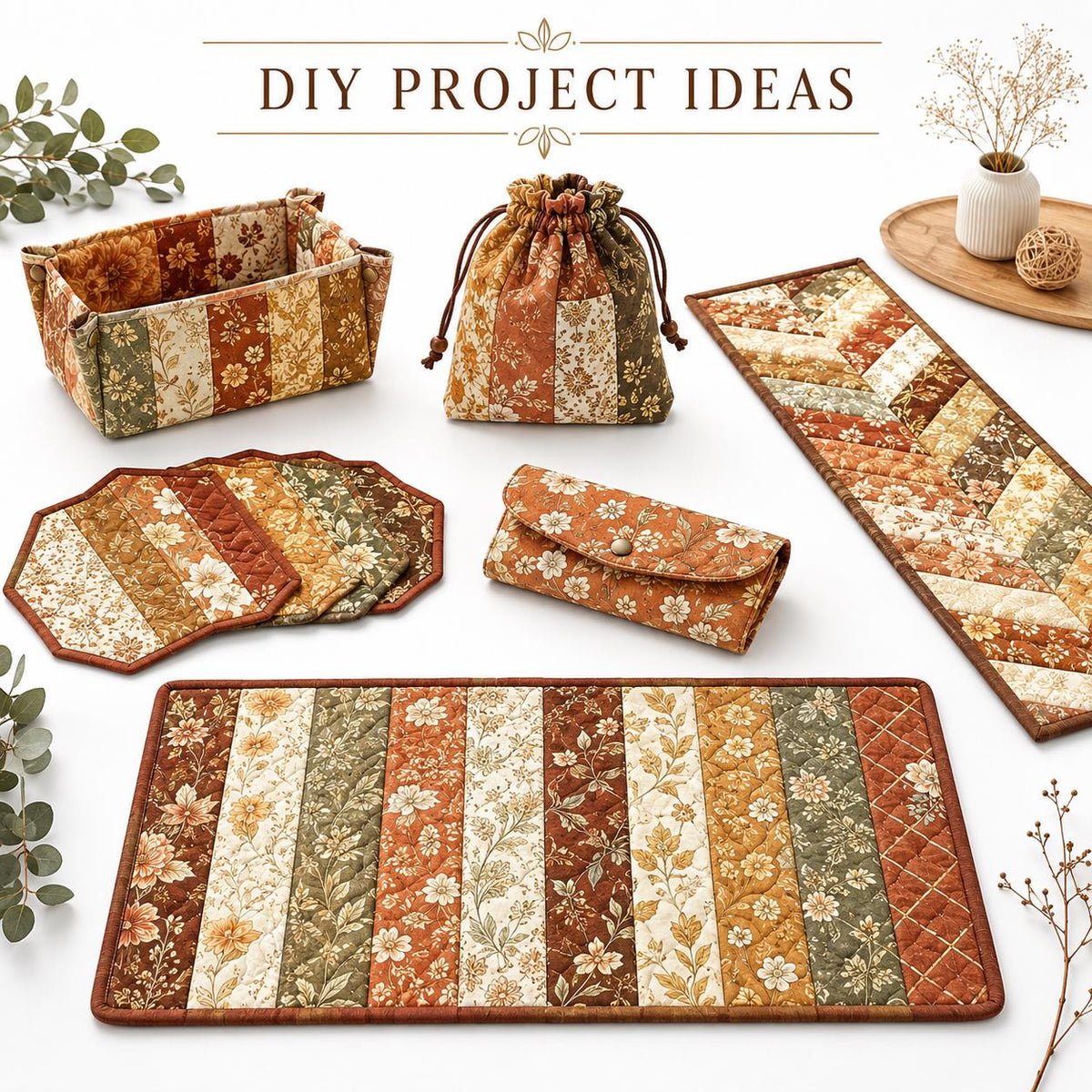 10pcs Vintage Autumn Floral Pattern Jelly Roll Fabric Strips 2.5X19.7inch Pre-Cut 100% Polyester For Patchwork Quilts, Table Runners, Placemats, Tote Bags, Storage Pouches, Makeup Bags, Coasters, Quilt Blocks & Binding