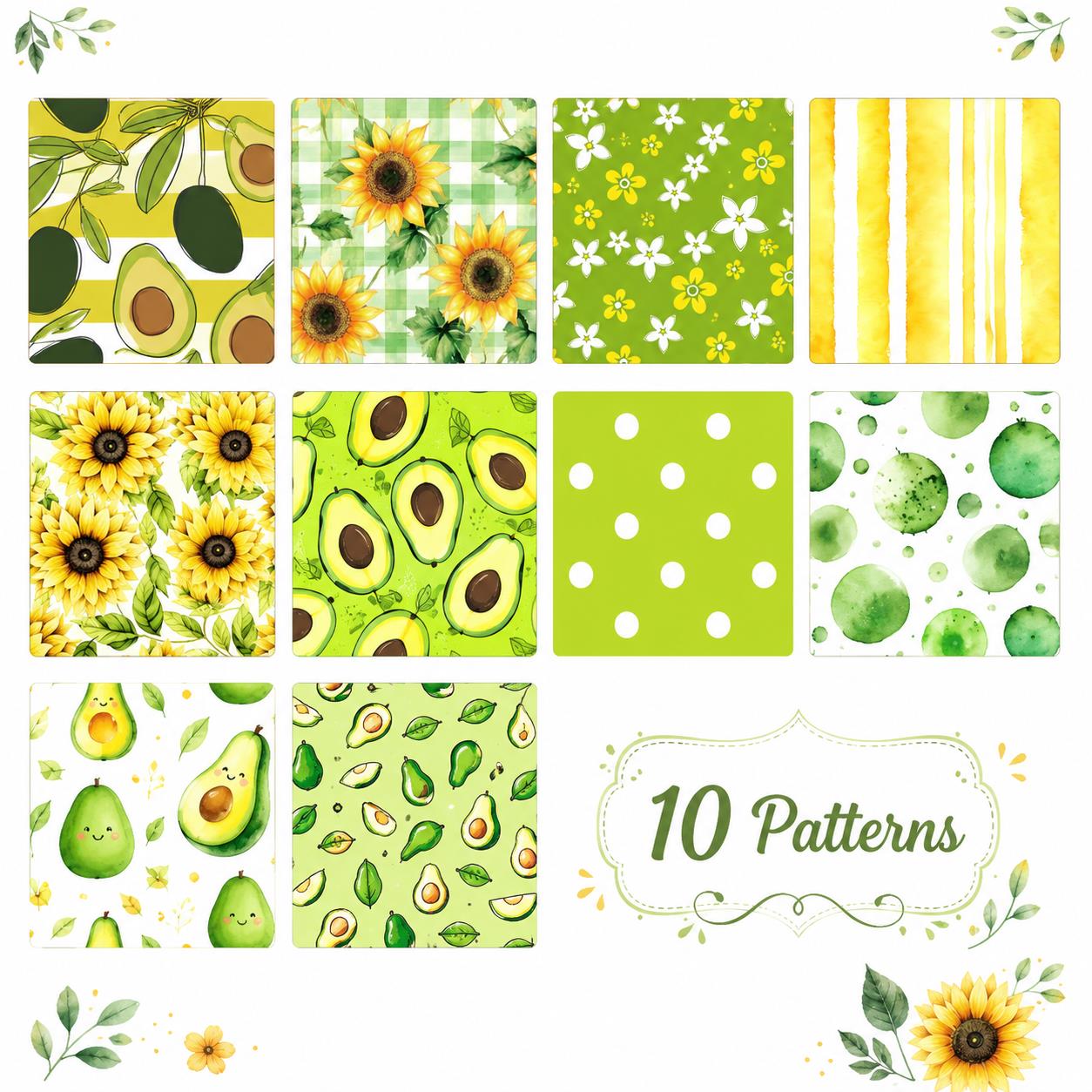 10pcs Vintage Avocado Floral Jelly Roll Fabric Strips 2.5X19.7inch Pre-Cut 100% Polyester For Patchwork Quilts, Table Runners, Placemats, Tote Bags, Storage Pouches, Makeup Bags, Coasters, Quilt Blocks & Binding Birthday Gift For Mom
