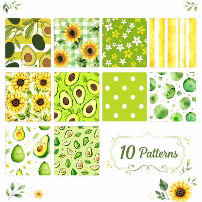 10pcs Vintage Avocado Floral Jelly Roll Fabric Strips 2.5X19.7inch Pre-Cut 100% Polyester For Patchwork Quilts, Table Runners, Placemats, Tote Bags, Storage Pouches, Makeup Bags, Coasters, Quilt Blocks & Binding Birthday Gift For Mom