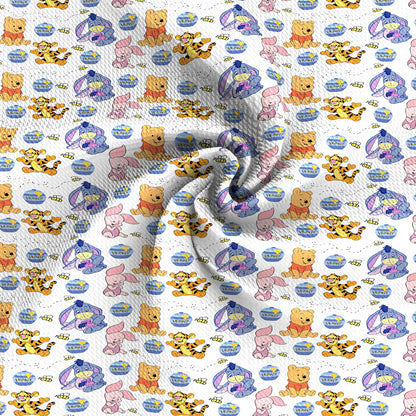 bee printing on white printed fabric