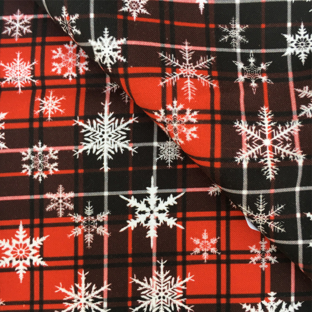 snowflake snow plaid grid christmas day red series printed fabric