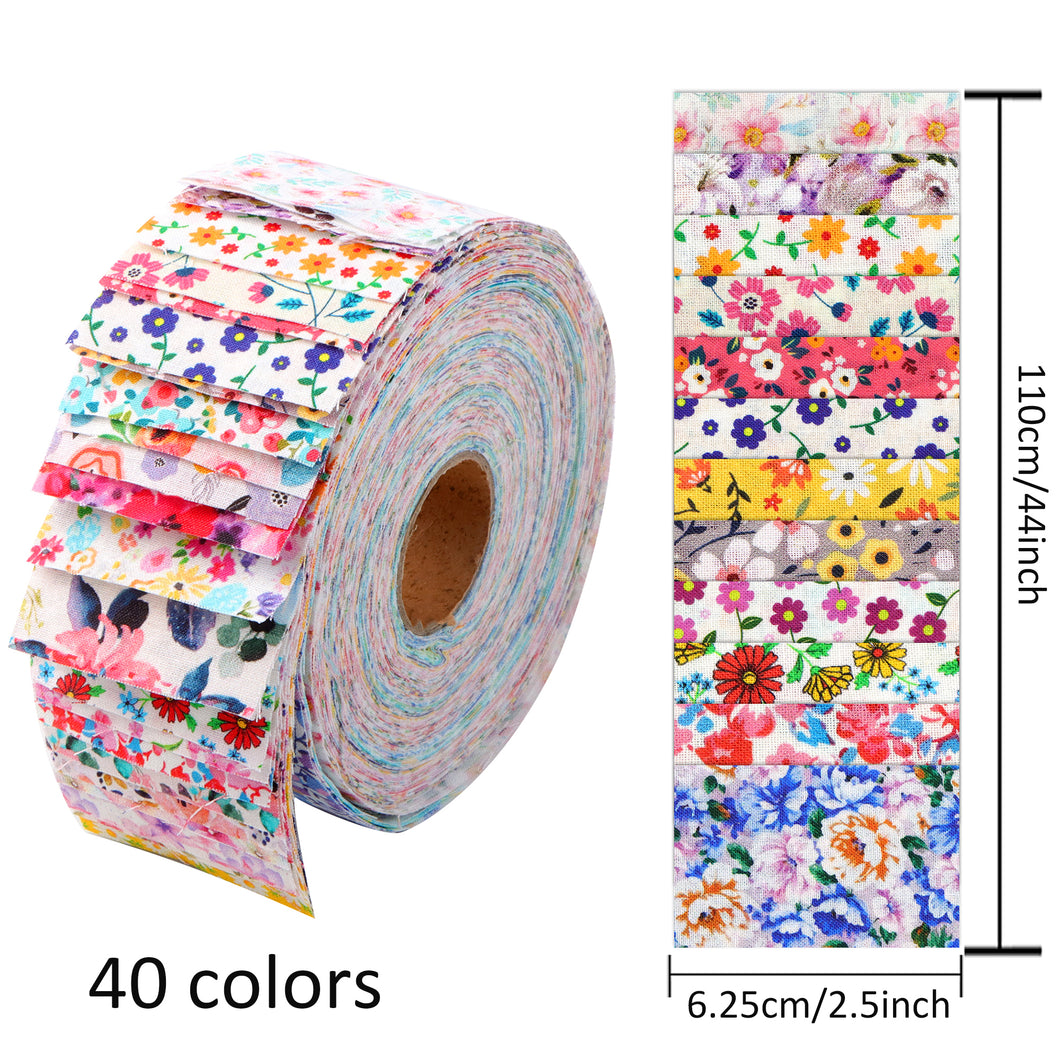 40PCS Different 2.5x44 inch Roll Up 100% Cotton Fabric Quilting Strips, Jelly Roll Fabric, Quilting Fabric with Different Patterns for Crafts