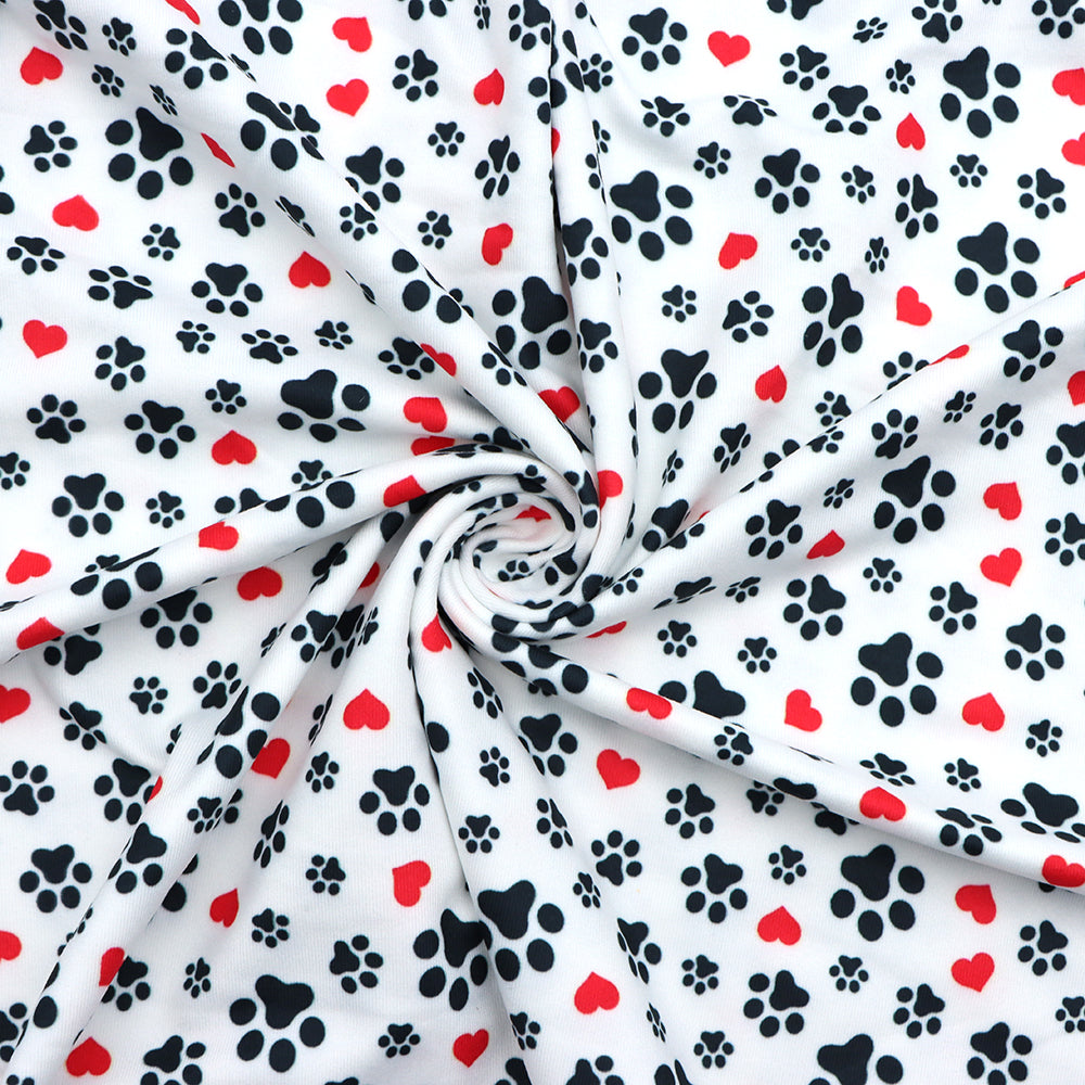 footprint paw heart love valentines day printed fabric