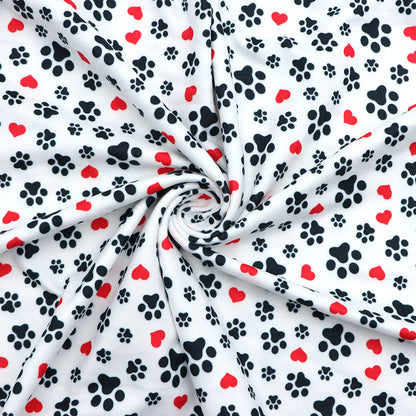 footprint paw heart love valentines day printed fabric
