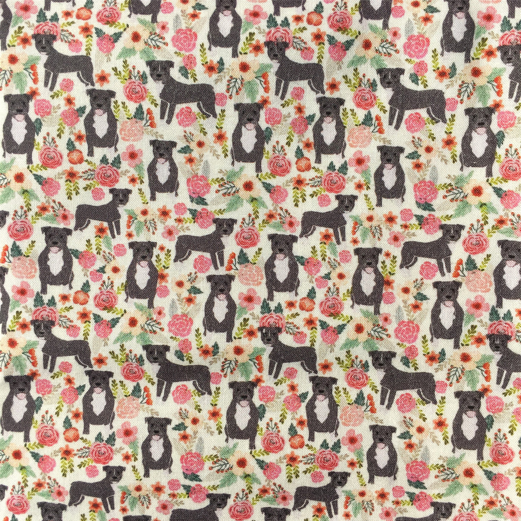 dog puppy flower floral printed fabric