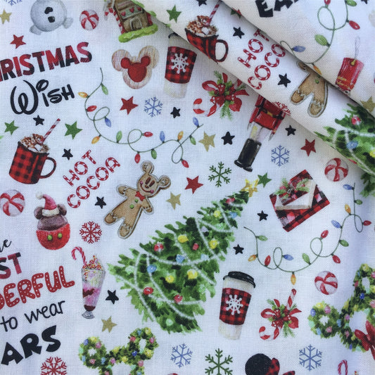 snowflake snow christmas drinks gingerbread man printed fabric
