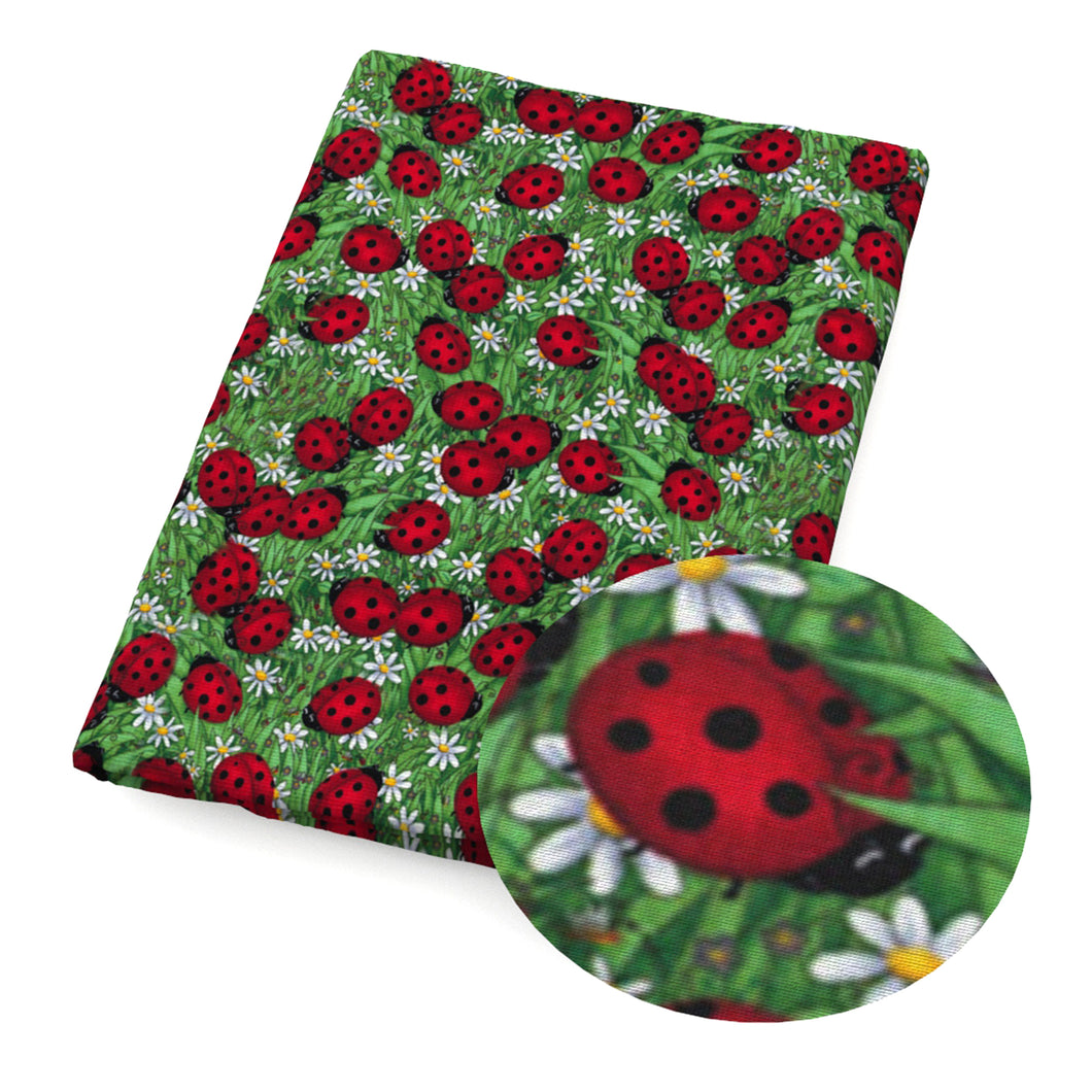 plant grass flower floral ladybug printed fabric
