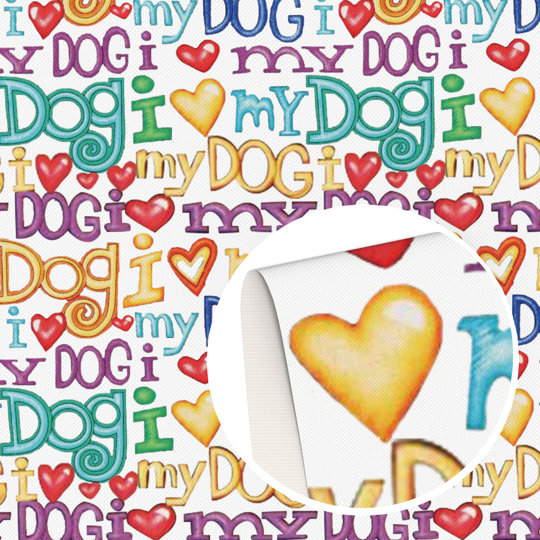 letters alphabet heart love dog puppy printed fabric