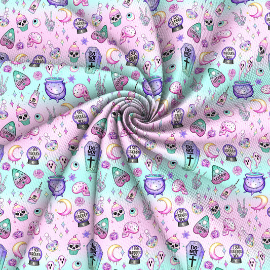 halloween skull ghost skeleton bones moon tie dye printed fabric