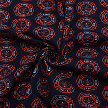 Load image into Gallery viewer, fire truck fire hydrant firemen printed fabric
