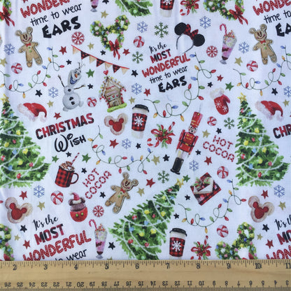 snowflake snow christmas drinks gingerbread man printed fabric