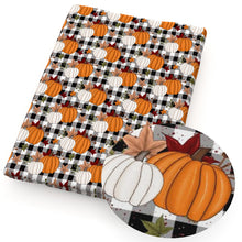 Load image into Gallery viewer, plaid grid maple leaf fall autumn printed fabric
