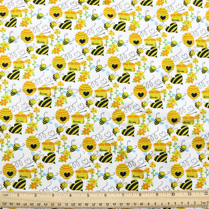 bee flower floral heart love printed fabric