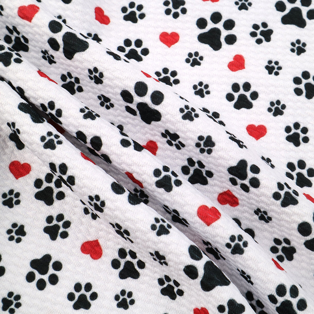 footprint paw heart love valentines day printed fabric