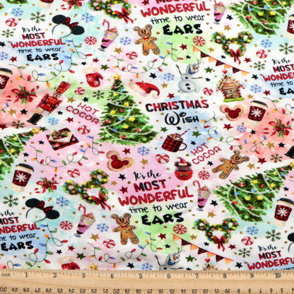 snowflake snow christmas drinks gingerbread man printed fabric