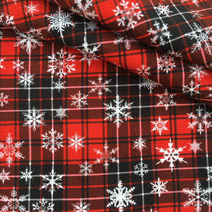 snowflake snow plaid grid christmas day red series printed fabric