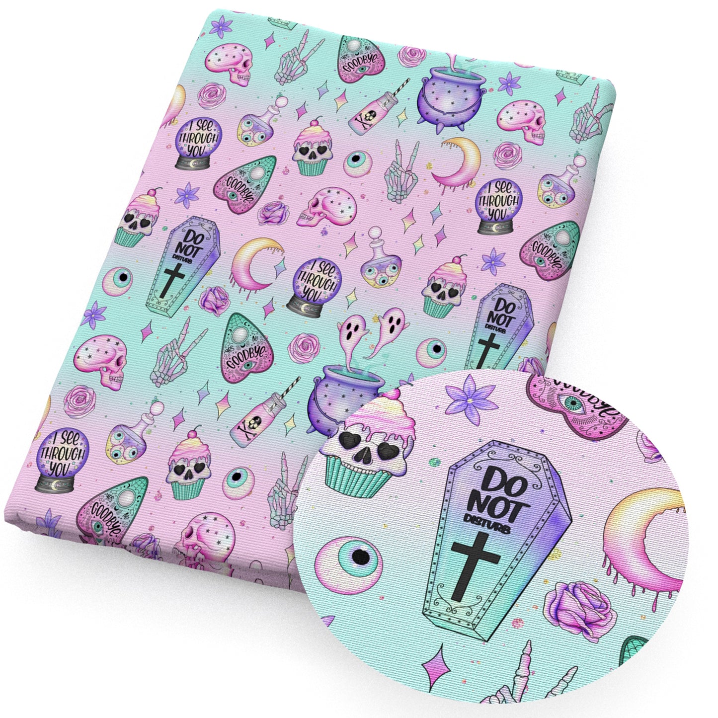 halloween skull ghost skeleton bones moon tie dye printed fabric