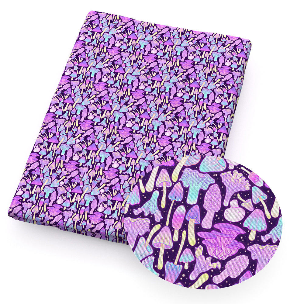 purple series plant mushroom printed fabric