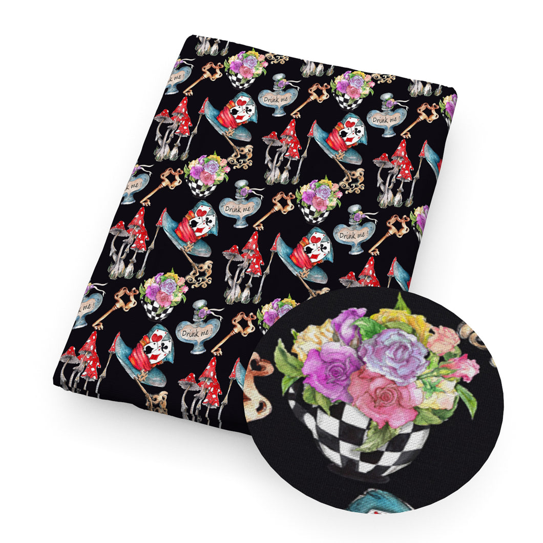 cap hat mushroom flower floral poker printed fabric