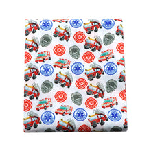 Load image into Gallery viewer, emt emergency medical technician first responder fire truck fire hydrant firemen printed fabric
