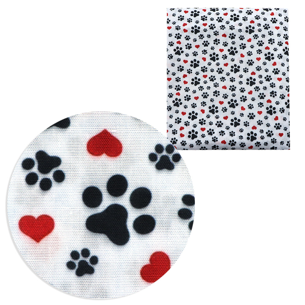 footprint paw heart love valentines day printed fabric
